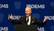 US President Joe Biden addresses supporters during the Democratic Party's Independence Dinner in Philadelphia, Pennsylvania, on October 28, 2022 .  Mark Makela/Getty Images/AFP