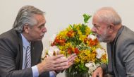 In this hanodut picture released by the Argentinian Presidency, Argentine President Alberto Fernandez (L) and Brazilian President-elect Luiz Inacio Lula Da Silva speak during a meeting in Sao Paulo, Brazil, on October 31, 2022.  (Photo by ESTEBAN COLLAZO / Argentinian Presidency / AFP)