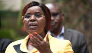 Peninah Malonza, Cabinet Secretary for the Ministry of Tourism, speaks to the media in Nairobi, on November 4, 2022, during the release of the report on impact of current drought on wildlife in Kenya. (Photo by Simon MAINA / AFP)