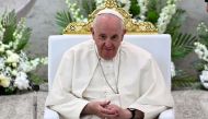 Pope Francis is pictured at the Sacred Heart church in the Bahraini capital Manama on November 6, 2022. (AFP/Marco Bertorello)