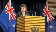 File Photo: New Zealand Foreign Minister Nanaia Mahuta and Australian Foreign Minister Penny Wong (not pictured) speak to the media following a bilateral meeting, in Wellington, New Zealand, June 16, 2022. (REUTERS/Lucy Craymer)
