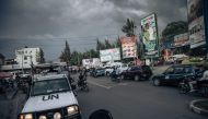 Senegalese peacekeepers with the United Nations Organization Stabilization Mission in the Democratic Republic of the Congo (MONUSCO) and Congolese police officers patrol the city of Goma, on November 9, 2022.  (Photo by ALEXIS HUGUET / AFP)