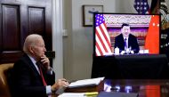 US President Joe Biden speaks virtually with Chinese leader Xi Jinping from the White House in Washington, US November 15, 2021. Reuters/Jonathan Ernst/File Photo