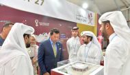 Minister of Youth and Sports of Egypt H E Dr. Ashraf Sobhy (centre) visiting Qatar's pavilion at COP27 in Sharm El Sheikh, Egypt. 