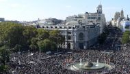 Hundreds of thousands of protesters gather at the Cibeles square during a demonstration called by citizens under the slogan 