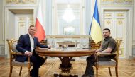 Ukraine's President Volodymyr Zelenskyy and Poland's President Andrzej Duda attend a meeting after a parliament session, as Russia's attack on Ukraine continues, in Kiev, Ukraine, on May 22, 2022. File Photo / Reuters