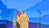 Minister of Environment and Climate Change H E Sheikh Dr. Faleh bin Nasser bin Ahmed bin Ali Al Thani addressing the COP 27 in Sharm El Sheikh, in Egypt.