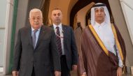Palestinian President H E Mahmoud Abbas (first left) being received at Hamad International Airport by Minister of State H E Sheikh Fahd bin Faisal Al Thani (right) and Ambassador of Palestine to Qatar H E Munir Abdullah Ghannam.
