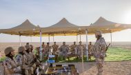 Chief of Staff of Qatar Armed Forces H E Staff Lieutenant General (Pilot) Salem bin Hamad bin Aqeel Al Nabit and other officers at the concluding ceremony of the exercise. 