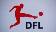 The logo of the German Football League (DFL) is pictured in Video Assist Centre in Cologne, Germany, August 5, 2019. File Photo