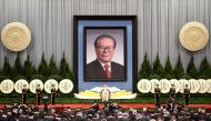 Officials attend a memorial meeting for former Chinese President Jiang Zemin at the Great Hall of the People in Beijing, China, on December 6, 2022. cnsphoto via REUTERS