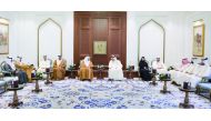 Speaker of the Shura Council H E Hassan bin Abdullah Al Ghanim meeting Speaker of the Federal National Council of the UAE H E Saqr Ghobash in Doha yesterday. 