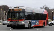 A bus is seen in Washington, DC, on December 12, 2022. The Washington government voted to institute free bus rides for all starting in the summer of 2023. (Photo by OLIVIER DOULIERY / AFP)