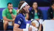 Greece's Stefanos Tsitsipas reacts after a point against Bulgaria's Grigor Dimitrov during their men's singles match at the United Cup tennis tournament in Perth on December 29, 2022. (Photo by COLIN MURTY / AFP)