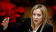 Italy's Prime Minister Giorgia Meloni holds her end-of-year news conference in Rome, Italy, on December 29, 2022. REUTERS/Guglielmo Mangiapane
