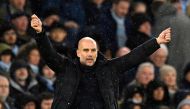 Manchester City's Spanish manager Pep Guardiola gestures on the touchline during the English Premier League football match between Manchester City and Everton at the Etihad Stadium in Manchester, north west England, on December 31, 2022. (Photo by Oli SCARFF / AFP)