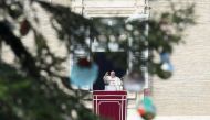 Pope Francis leads the Angelus prayer, as the Roman Catholic Church marks its World Day of Peace, at the Vatican, January 1, 2023. (Vatican Media/Handout via REUTERS)