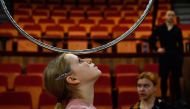 Ukrainian Mariia Kravchenko, a participant of the Yaskrava Arena Dnipro International Children's Circus Festival practices before the competition in Budapest, Hungary, January 1, 2023. Reuters/Marton Monus