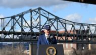 US President Joe Biden speaks about the bipartisan infrastructure law in front of the Brent Spence Bridge in Covington, Kentucky, on January 4, 2023. (Photo by Jim WATSON / AFP)
