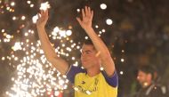 Cristiano Ronaldo greets the fans during his Al Nassr unveiling at the Mrsool Park Stadium in the Saudi capital Riyadh on January 3, 2023. (Photo by Fayez Nureldine / AFP)