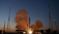 In this file photo taken on September 21, 2022, The Soyuz MS-22 spacecraft carrying the crew of Russian cosmonauts Sergey Prokopyev and Dmitri Petelin and NASA astronaut Frank Rubio blasts off to the International Space Station (ISS) from the Moscow-leased Baikonur cosmodrome in Kazakhstan. (Photo by NATALIA KOLESNIKOVA / AFP)
