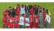 Qatar coach Bruno Pinheiro speaks to players after Tuesday's match. 