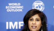 IMF Deputy Managing Director Gita Gopinath at the International Monetary Fund (IMF), speaks during a news conference in Santiago, Chile, on July 23, 2019.  File Photo / Reuters
