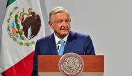 In this file photo taken on March 30, 2021, Mexican President Andres Manuel Lopez Obrador speaks during a ceremony to mark the 100th day of his third year in office, at the National Palace in Mexico City.  (Photo by Pedro PARDO / AFP)