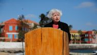 US Treasury Secretary Janet Yellen gives a speech after she visited the House of Slaves (Maison des Esclaves) at Goree Island off the coast of Dakar, Senegal on January 21, 2023. REUTERS/Ngouda Dione
