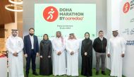 Rashid Al Buainain QIC Group Acting Chief Administrative Officer (fourth from right) at the Ooredoo press conference.