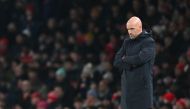 Manchester United's Dutch manager Erik ten Hag looks on during the English Premier League football match between Arsenal and Manchester United at the Emirates Stadium in London on January 22, 2023. (Photo by Glyn KIRK / AFP)