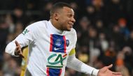 Paris Saint-Germain's French forward Kylian Mbappe celebrates after scoring a goal at the Bollaert-Delelis stadium in Lens, northern France on January 23, 2023. (Photo by Francois Lo Presti / AFP)