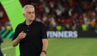 AS Roma coach Jose Mourinho celebrates after winning the 2022 Europa Conference League AS Roma at the Arena Kombetare, Tirana, Albania, on May 25, 2022. File Photo / Reuters


