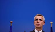 NATO Secretary General Jens Stoltenberg speaks during a joint news conference with European Council President Charles Michel and European Commission President Ursula von der Leyen at NATO headquarters in Brussels, Belgium, January 10, 2023. REUTERS/Johanna Geron/File Photo