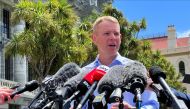 Chris Hipkins speaks to members of the media, after being confirmed as the only nomination to replace Jacinda Ardern as leader of the Labour Party, outside New Zealand's parliament in Wellington, New Zealand January 21 2023. REUTERS/Lucy Craymer//File Photo
