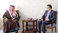 Speaker of the House of Representatives of the Hashemite Kingdom of Jordan H E Ahmad Al Safadi (right) meeting Qatar’s Ambassador to Jordan H E Sheikh Saud bin Nasser bin Jassim Al Thani in Amman.