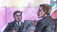 FILE PHOTO: Tesla CEO Elon Musk is questioned by his attorney Alex Spiro during a securities-fraud trial at federal court in San Francisco, California, U.S., January 23, 2023 in this courtroom sketch. REUTERS/Vicki Behringer