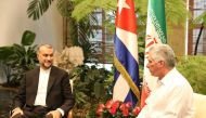 President of Cuba Miguel Diaz-Canel (R) during his meeting with Minister of Foreign Affairs of Iran Hossein Amir-Abdollahian. Source: Twitter/@QatarNewsAgency
