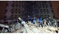In this video grab from AFP TV taken on February 6, 2023, rescuers search for victims in southeastern Turkey (Photo by Mahmut BOZARSLAN / AFPTV / AFP)