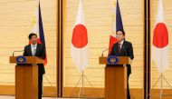 Japanese Prime Minister Fumio Kishida and Philippine President Ferdinand Marcos attend a press conference at the prime minister's official residence in Tokyo on February 9, 2023. (Photo by Kimimasa MAYAMA / POOL / AFP)
