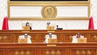 Speaker of the Shura Council H E Hassan bin Abdullah Al Ghanim chairing a session of the Council yesterday. 

