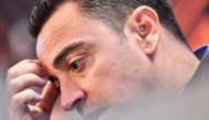 Barcelona's Spanish coach Xavi gives a press conference on the eve of their UEFA Europa League play-offs football match against Manchester United at the Joan Gamper training ground in Sant Joan Despi, near Barcelona, on February 15, 2023. (Photo by Pau BARRENA / AFP)