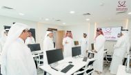 QNA Director-General of Ahmed bin Saeed Al Rumaihi with Directors of Moral Guidance Directorates and a number of senior officers in the Defence Ministries of the Gulf Cooperation Council countries, yesterday.