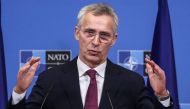 NATO Secretary General Jens Stoltenberg speaks during a press conference at the NATO headquarters in Brussels, on February 21, 2023. (Photo by Valeria Mongelli / AFP)