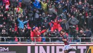 Bologna's forward Riccardo Orsolini celebrates after opening the scoring during the Italian Serie A match between Bologna and Inter on February 26, 2023 at the Renato-Dall'Ara Stadium in Bologna. (Photo by Alberto PIZZOLI / AFP)
 