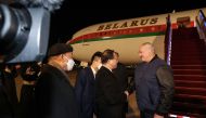 Belarus' President Alexander Lukashenko arrives in Beijing on February 28, 2023. (Photo by Maxim GUCHEK / BELTA / AFP)