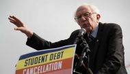 US Senator Bernie Sanders (I-VT) speaks at a protest in front of the Supreme Court during a rally for student debt cancellation in Washington, DC, on February 28, 2023. (Photo by ANDREW CABALLERO-REYNOLDS / AFP)