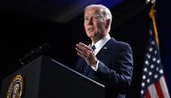 US President Joe Biden gestures as he speaks during the House Democratic Caucus Issues Conference at the Hyatt Regency Inner Harbor in Baltimore, Maryland, on March 1, 2023. (Photo by Andrew Caballero-Reynolds / AFP)