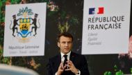 French President Emmanuel Macron delivers a speech during the One Forest Summit at the Presidential Palace in Libreville on March 2, 2023. (Photo by LUDOVIC MARIN / AFP)