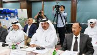 First Vice Chairman H E Mohamed bin Twar al Kuwari, Qatar Chamber officials and Chief of the President Office of Mongolia H E Sodbaatar Yangug addressing the meeting.